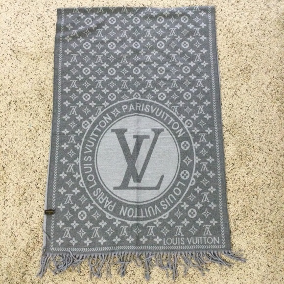 LV Neck Scarf Gray Cashmere Shawl Cashmere - Picture 3 of 7
